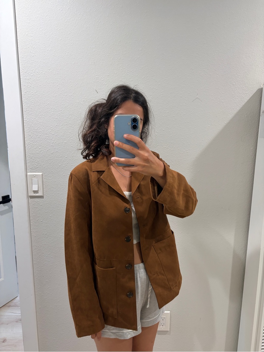 H&M Women's Tan Suede Button-Front Shirt Jacket - Picture 6 of 6